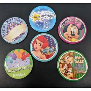 Lot of 6 Disneyland Resort 3" Souvenir Pin Back Buttons